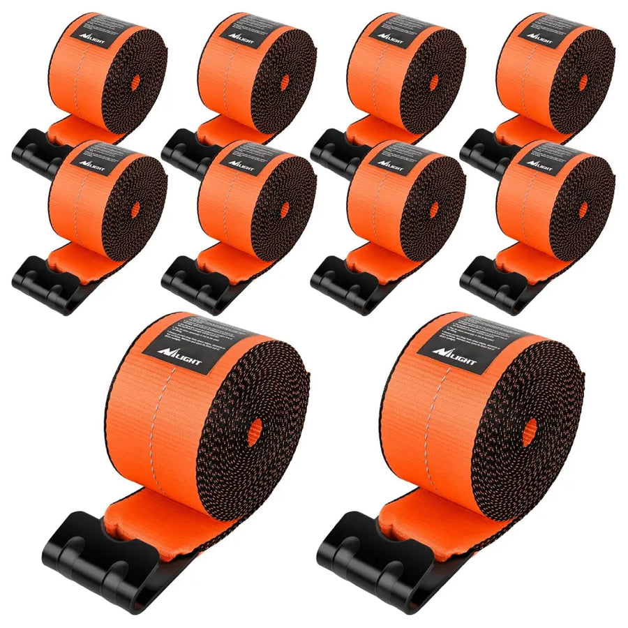 Nilight Truck Straps 4 inch×30 inch Orange Heavy Duty Winch Straps with Flat Hook Break Strength 16800LBS WLL 5400LBS Cargo Straps for Flatbeds Trucks Trailers Farms Rescues Tree Saver (10PACK)