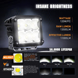 Nilight 4 Inch 120W 13500LM Square Flood Built-in EMC LED Pods (Pair) | 14AWG DT Wire, view 3