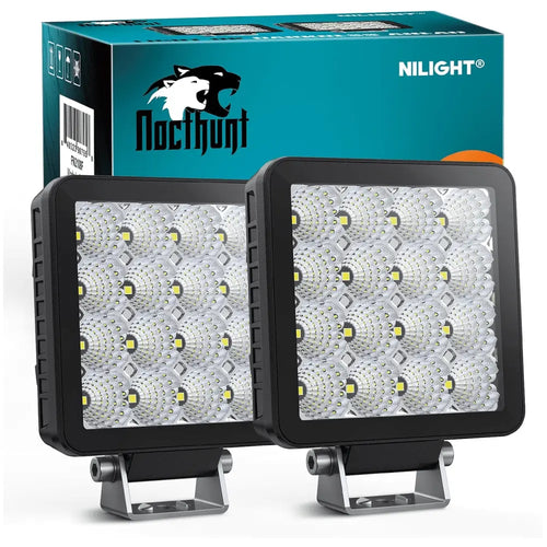 Nilight 4 Inch 16LED Square Flood Built-in EMC LED Pod Lights (Pair)