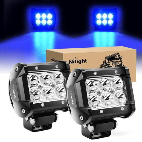 Nilight 4 Inch 18W 1260LM Double Row Blue Spot LED Pods (Pair)