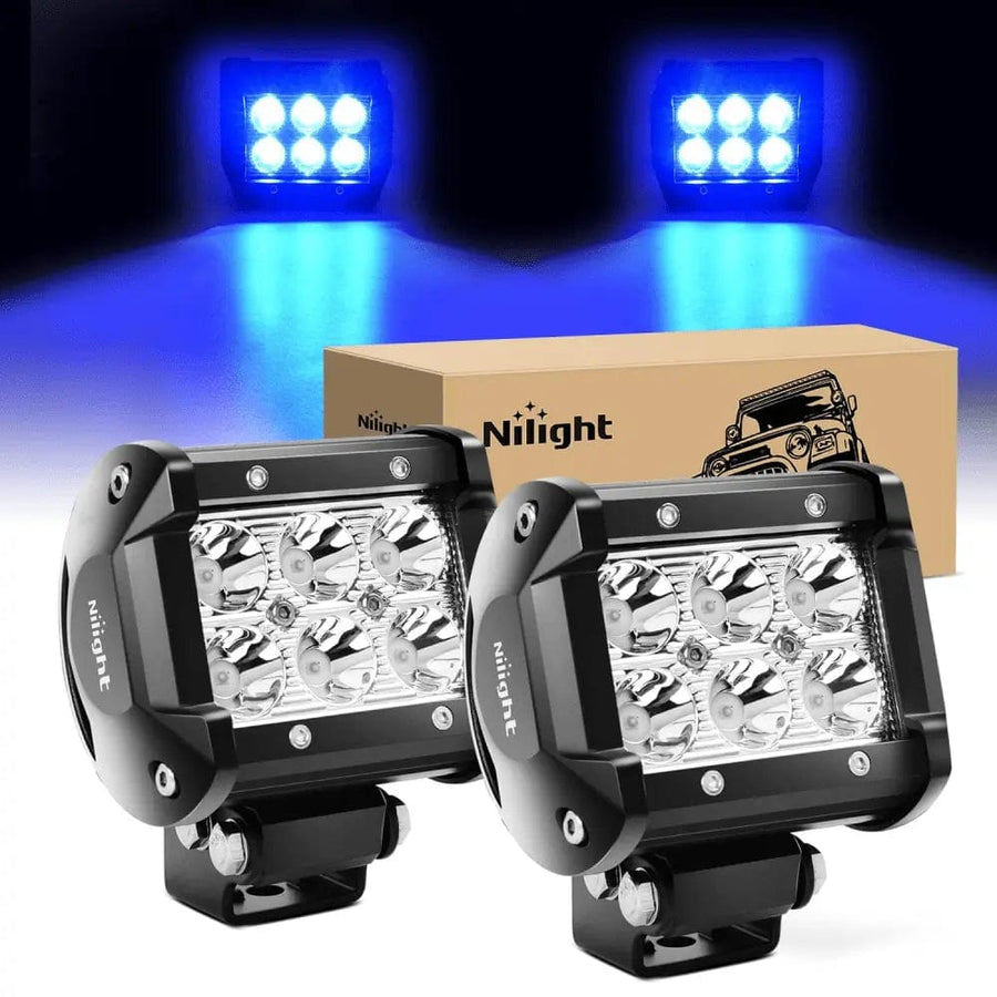Nilight 4 Inch 18W 1260LM Double Row Blue Spot LED Pods (Pair)