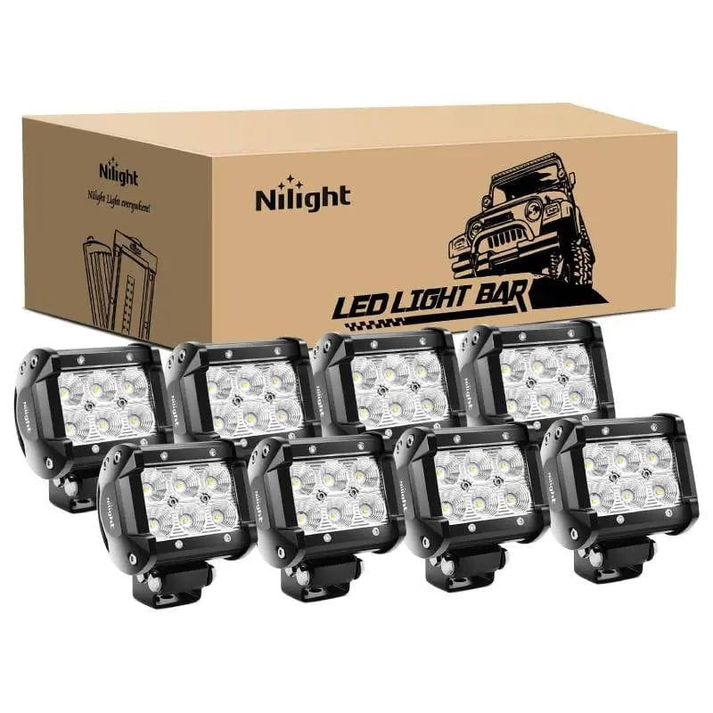 Nilight 4 Inch 18W 1260LM Double Row Flood LED Pods (8PCS)