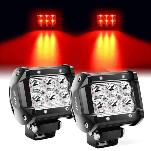 Nilight 4 Inch 18W 1260LM Double Row Red Spot LED Pods (Pair)