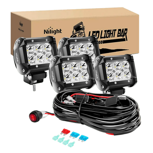 Nilight 4 Inch 18W 1260LM Double Row Spot LED Pods (2 Pairs) | 10FT Wire 3Pin Switch