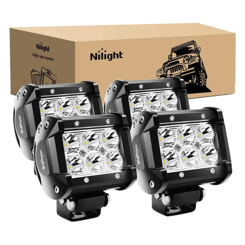 Nilight 4 Inch 18W 1260LM Double Row Spot LED Pods (2 Pairs)