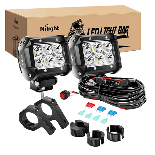 Nilight 4 Inch 18W Double Row Spot LED Pods (Pair) | 12FT Wire 3Pin Switch