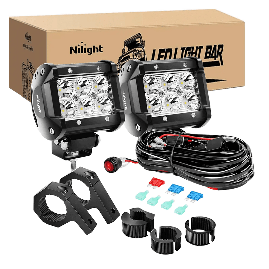 Nilight 4 Inch 18W Double Row Spot LED Pods (Pair) | 12FT Wire 3Pin Switch
