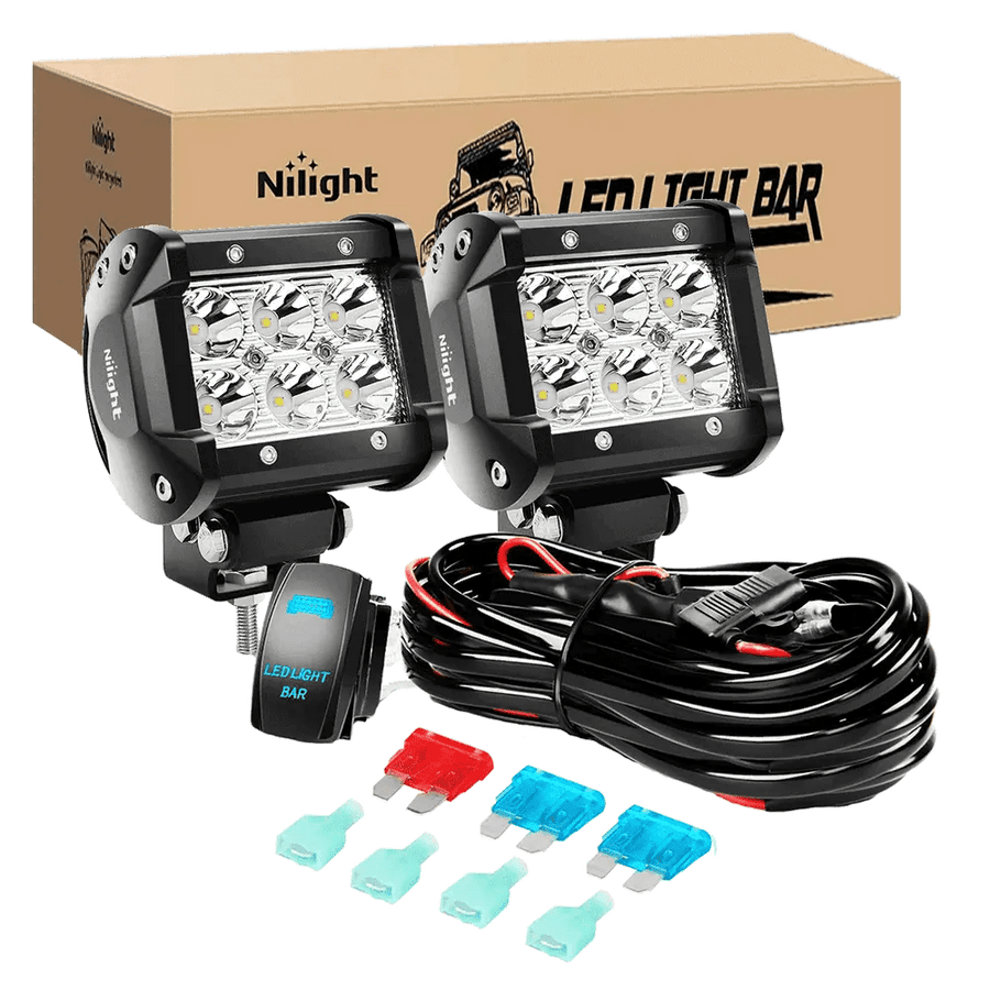 Nilight 4 Inch 18W Double Row Spot LED Pods (Pair) | 12FT Wire 5Pin Switch