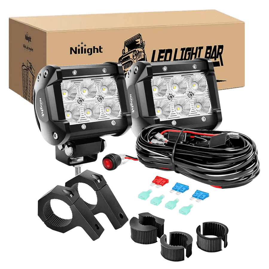 Nilight 4 Inch 18W Flood Double Row LED Pods (Pair) | 12FT Wire 3Pin Switch