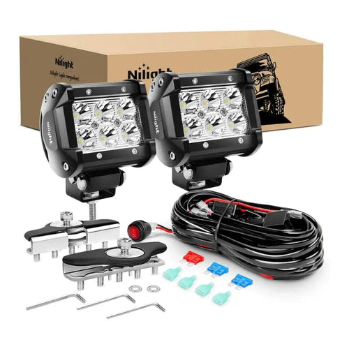 Nilight 4 Inch 18W Spot LED Pods (Pair) | Pillar Hood Mount | 16AWG Wire 3Pin Switch