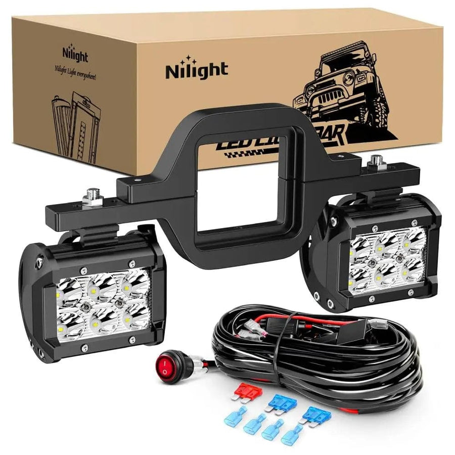 Nilight 4 Inch 18W Spot Led Pods with 2.5 Inch Tow Hitch Mounting Brackets | 12FT Wire 3Pin Switch