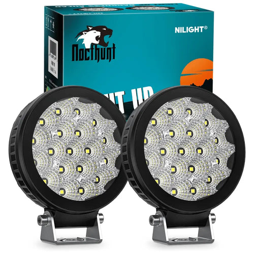 Nilight 4 Inch 19LED Round Flood Built-in EMC LED Pod Lights (Pair)