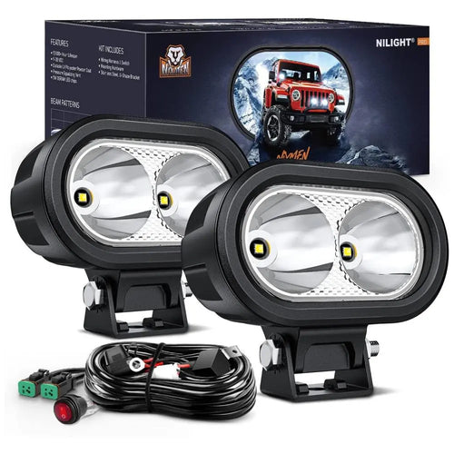 Nilight 4 Inch 20W 2100LM Spot Built-in EMC LED Work Lights (Pair) | 16AWG DT Wire