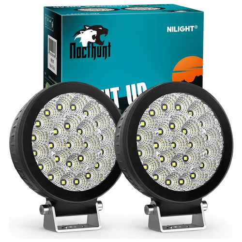 Nilight 4.3 Inch 25LED Round Flood Built-in EMC LED Pod Lights (Pair)