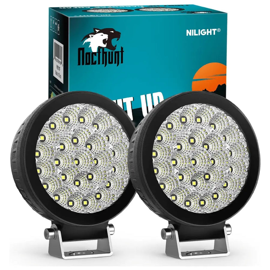 Nilight 4.3 Inch 25LED Round Flood Built-in EMC LED Pod Lights (Pair)