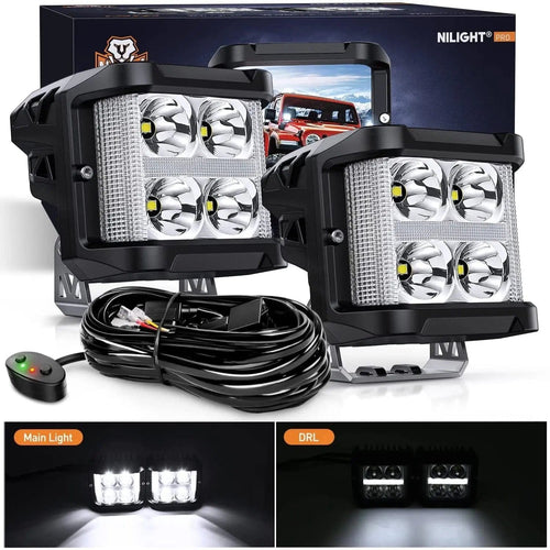Nilight 4 Inch 26W 2830LM Side Shooter DRL Spot Flood LED Pods (Pair) | 16AWG DT Wire