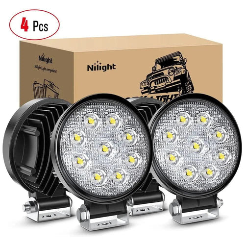 Nilight 4.5 Inch 27W 3000LM Round Flood LED Light Pods 4PCS