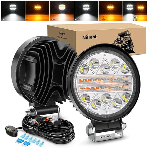 Nilight 4.5 Inch 27W Amber White Round Spot Flood LED Work Lights (Pair) | 16AWG DT Wire