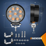 Nilight 4.5 Inch 27W Round Amber Spot Led Work Lights (Pair) | 16AWG Wire 3Pin Switch, view 2