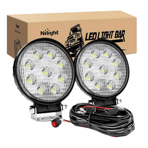 Nilight 4.5 Inch 27W Round Flood LED Light Pods Kit (Pair) | 12FT Wire