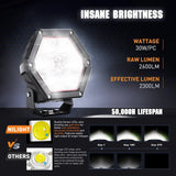 Nilight 4 Inch 30W 2600LM Hexagon DRL Spot LED Pods (Pair) | 16AWG DT Wire, view 3