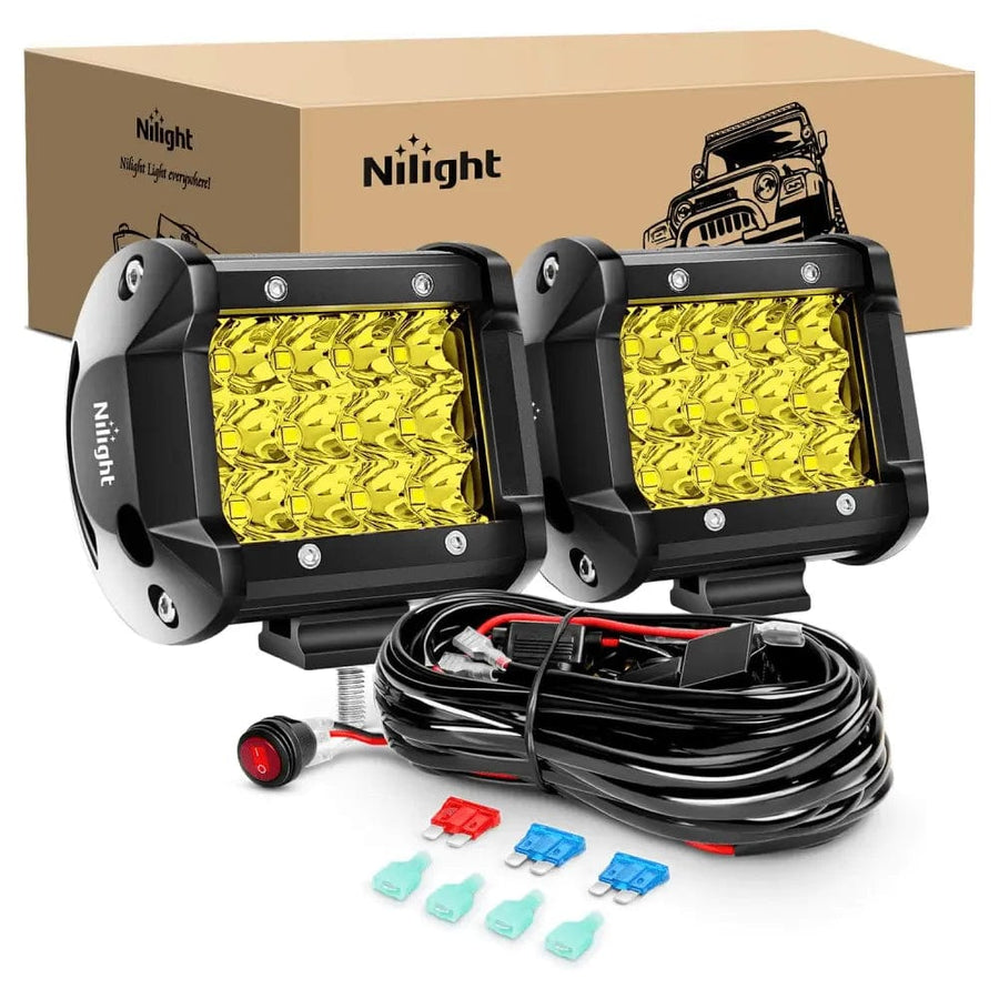 Nilight 4 Inch 36W 3600LM Amber Triple Row Spot Led Pods (Pair) | 16AWG Wire 3Pin Switch
