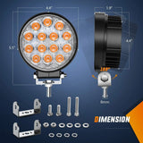 Nilight 4.5 Inch 42W 4200LM Amber Round Flood LED Work Lights (Pair) | 16AWG Wire 3Pin Switch, view 3