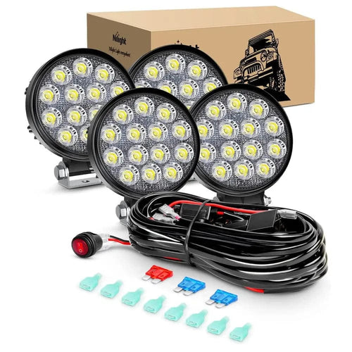 Nilight 4.5 Inch 42W 4200LM Round Flood LED Work Lights (2 Pairs) | 16AWG Wire 3Pin Switch