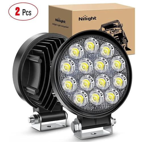 Nilight 4.5 Inch 42W 4200LM Round Flood LED Work Lights (Pair)