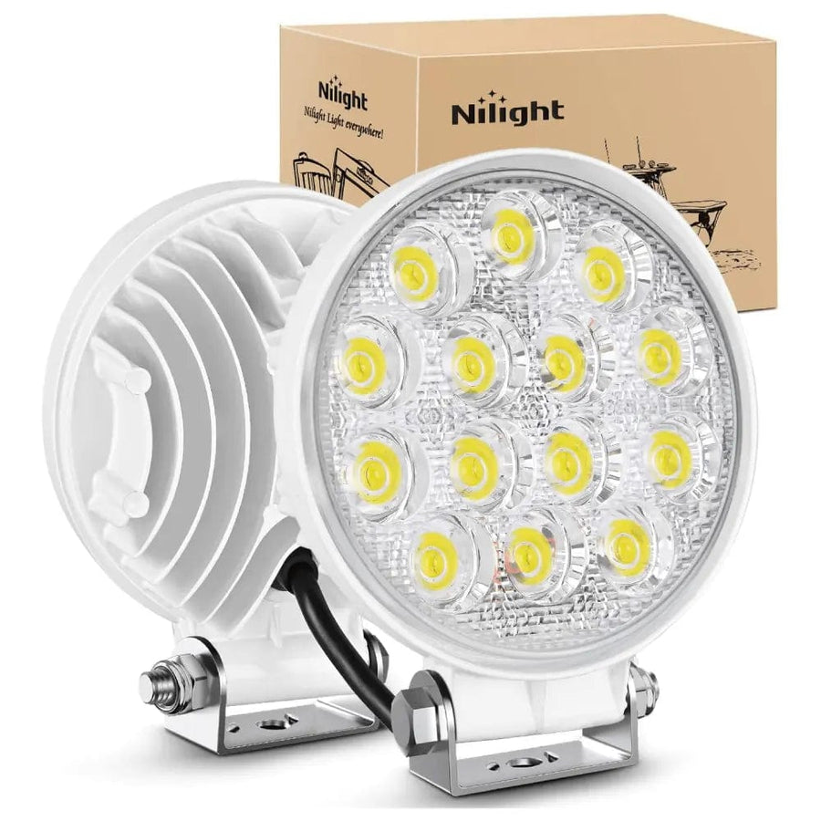 Nilight 4.5 Inch 42W 4200LM Round Flood White Case Led Work Lights (Pair)
