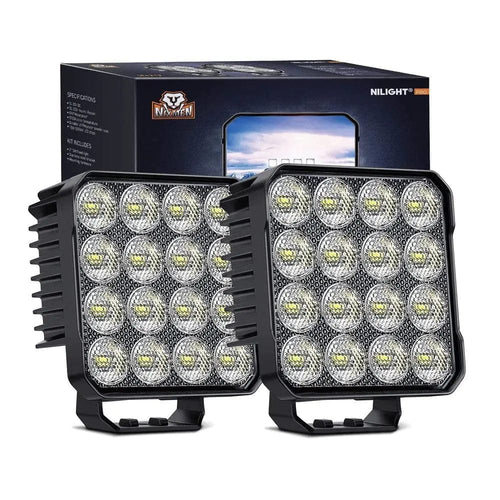 Nilight 4.4 Inch 48W 4780LM Square Flood Built-in EMC LED Work Lights (Pair)
