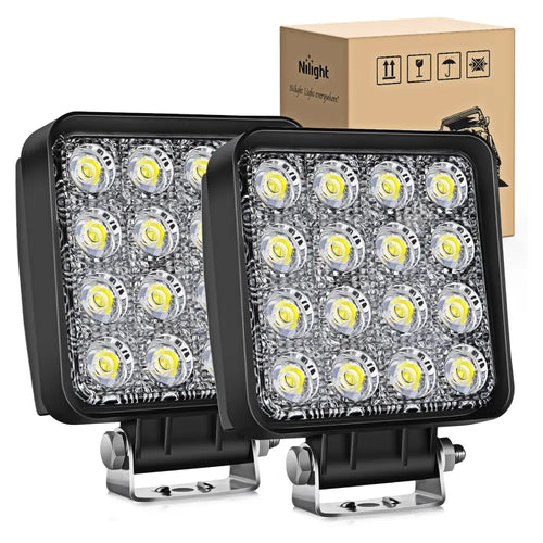 Nilight 4 Inch 48W Flood Square Led Work Lights (Pair)
