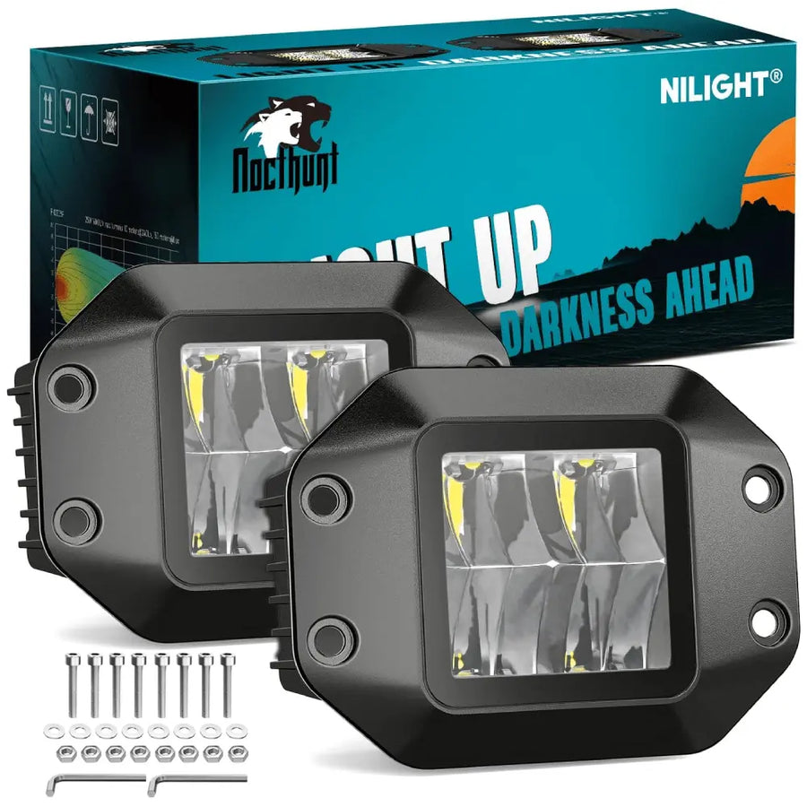 Nilight 4.7 Inch 4LED Flood Flush Mount Grill Incline Design LED Pod Lights (Pair)