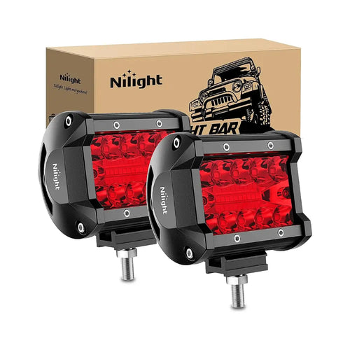 Nilight 4 Inch 60W 171LM Triple Row Spot Flood Red Led Pods (Pair)