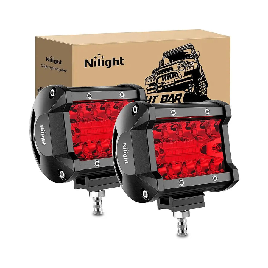Nilight 4 Inch 60W 171LM Triple Row Spot Flood Red Led Pods (Pair)