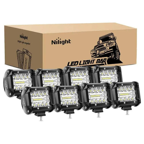 Nilight 4 Inch 60W 6000LM Triple Row Spot Flood LED Pods (8PCS)