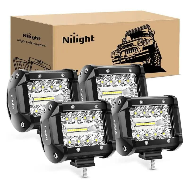 Nilight 4 Inch 60W 6000LM Triple Row Spot Flood LED Pods (2 Pairs)