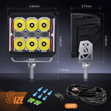 Nilight 4 Inch 60W 6487LM Square DRL Heated Lens Spot LED Pods (Pair) | 16AWG DT Wire, view 2
