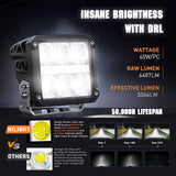 Nilight 4 Inch 60W 6487LM Square DRL Spot LED Pods (Pair) | 16AWG DT Wire, view 2