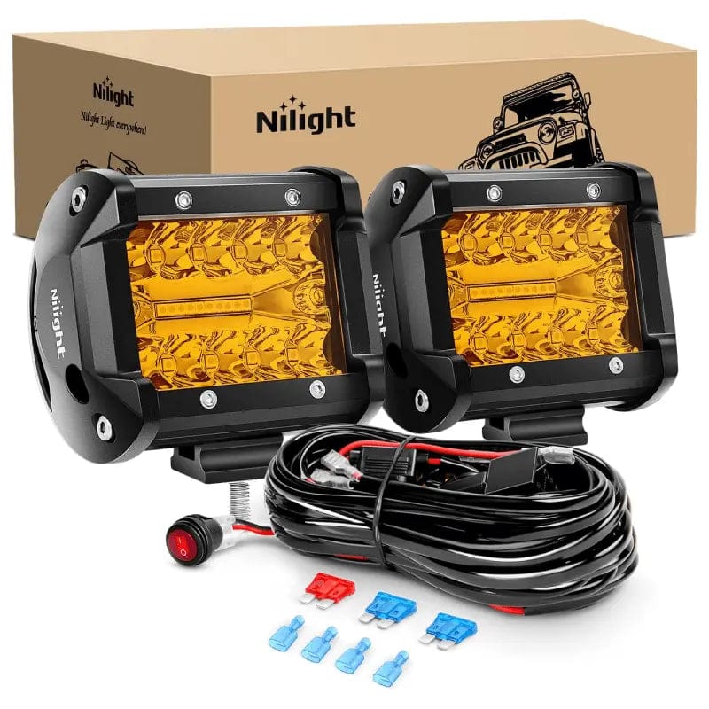 Nilight 4 Inch 60W Amber Triple Row Spot Flood LED Pods (Pair) | 16AWG Wire 3Pin Switch