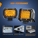 Nilight 4 Inch 60W Amber Triple Row Spot Flood LED Pods (Pair) | 16AWG Wire 3Pin Switch, view 3