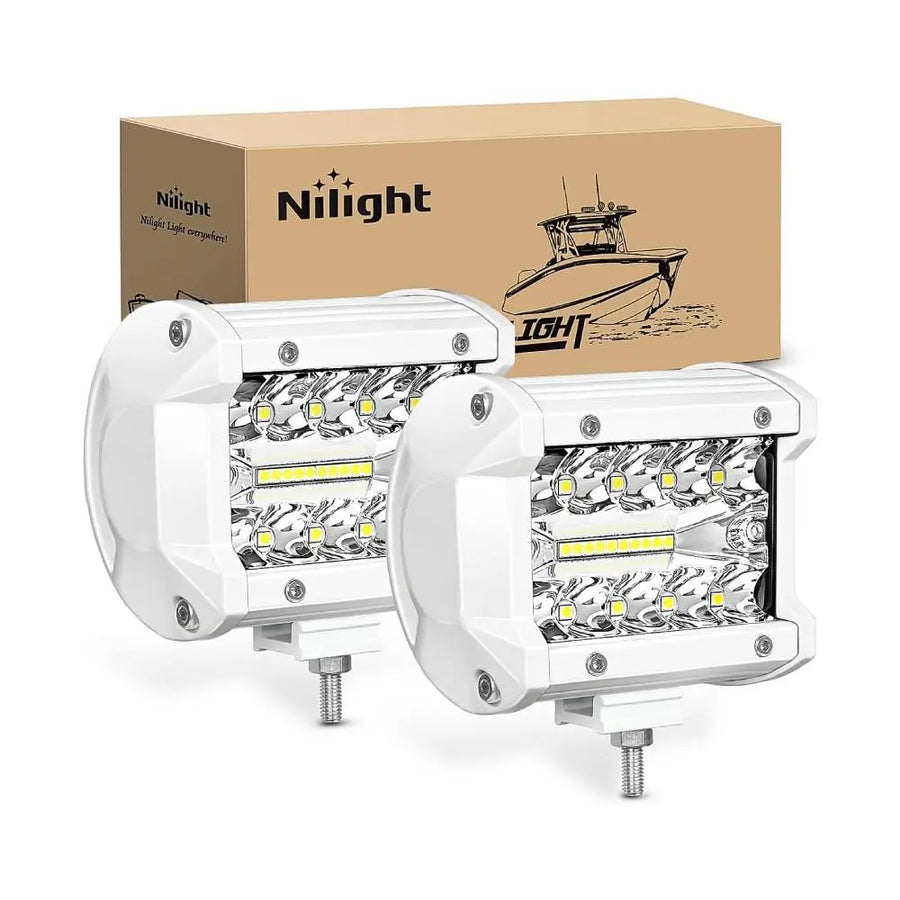 Nilight 4 Inch 60W Spot Flood Combo White Case Led Work Lights (Pair)
