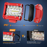 Nilight 4 Inch 60W Triple Row Red Case Spot Flood LED Light Bars (Pair) | 16AWG Wire 3Pin Switch, view 3