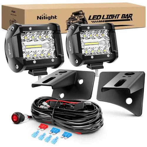 Nilight 4 Inch 60W Triple Row Spot Flood LED Pods (Pair) | 16AWG Wire 3Pin Switch | Windshield Hinge Mount for 2007-2017 Wrangler JK/JKU 2DR 4DR