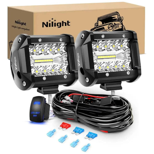 Nilight 4 Inch 60W Triple Row Spot Flood LED Pods (Pair) | 16AWG Wire 5Pin Switch