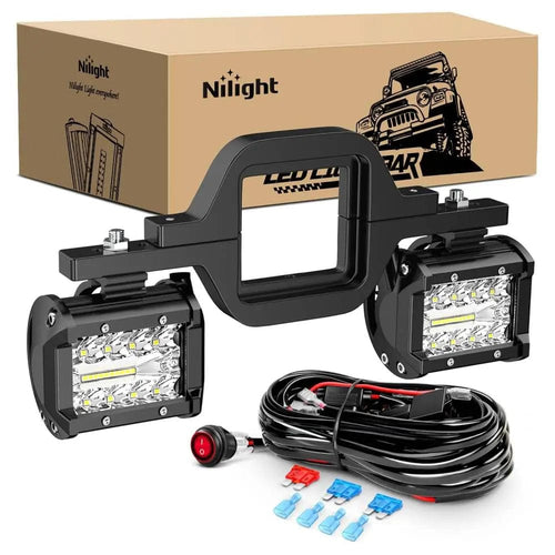 Nilight 4 Inch 60W Triple Row Spot Flood Led Pods (Pair) | 2.5 Inch Tow Hitch Mount | 16AWG Wire 3Pin Switch