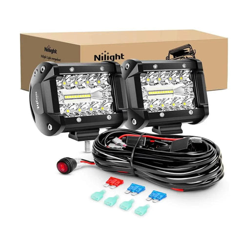 Nilight 4 Inch 60W Triple Row Spot Flood LED Work Light Pods | 12FT Wire 3Pin Switch