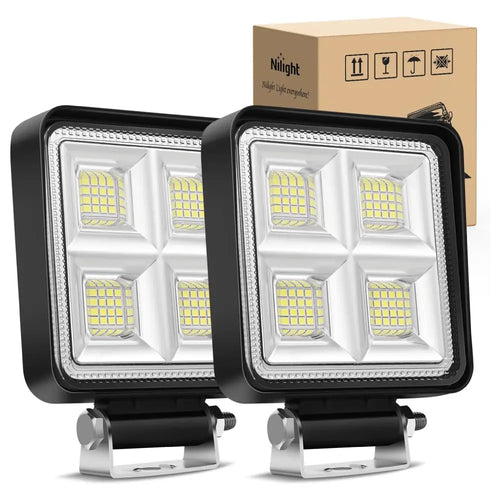 Nilight 4 Inch 64LED Square Flood LED Pod Lights (Pair)