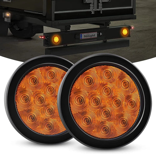 Nilight 4 Inch Amber Round 12Leds Tail Light (Pair)