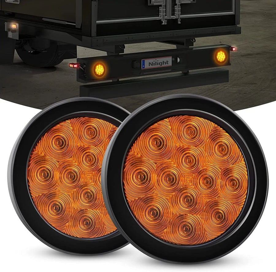 Nilight 4 Inch Amber Round 12Leds Tail Light (Pair)